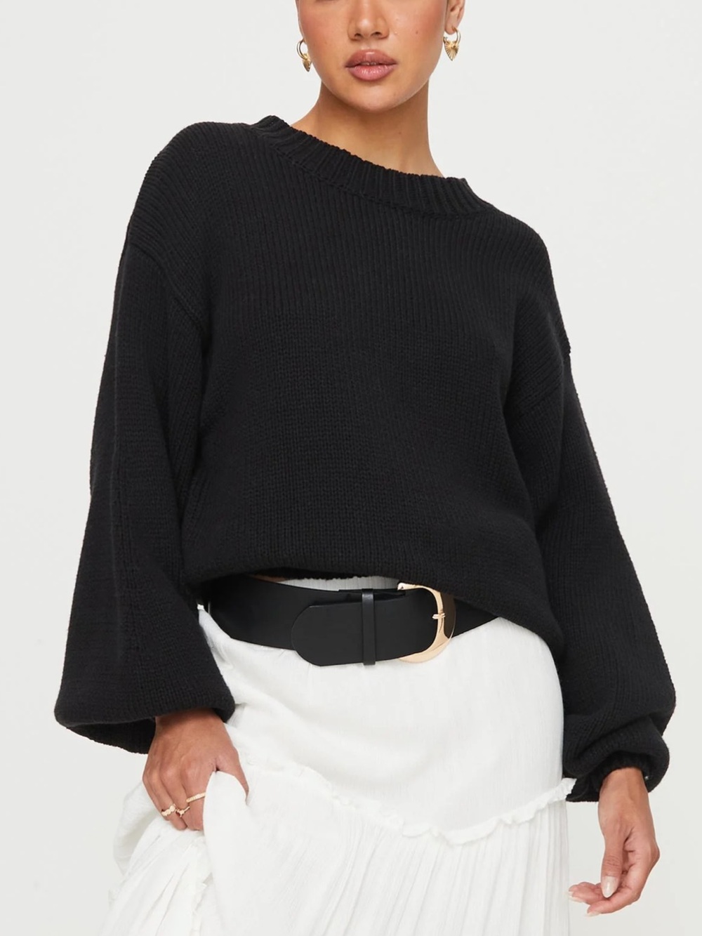 Princess Polly Harmony Knit Black Crewneck Sweater